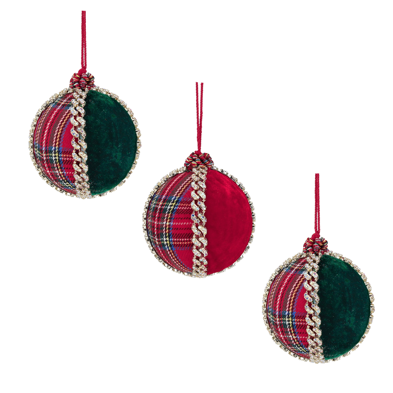 Highland Tartan Velvet Jewel Baubles 10cm (Set of 3)