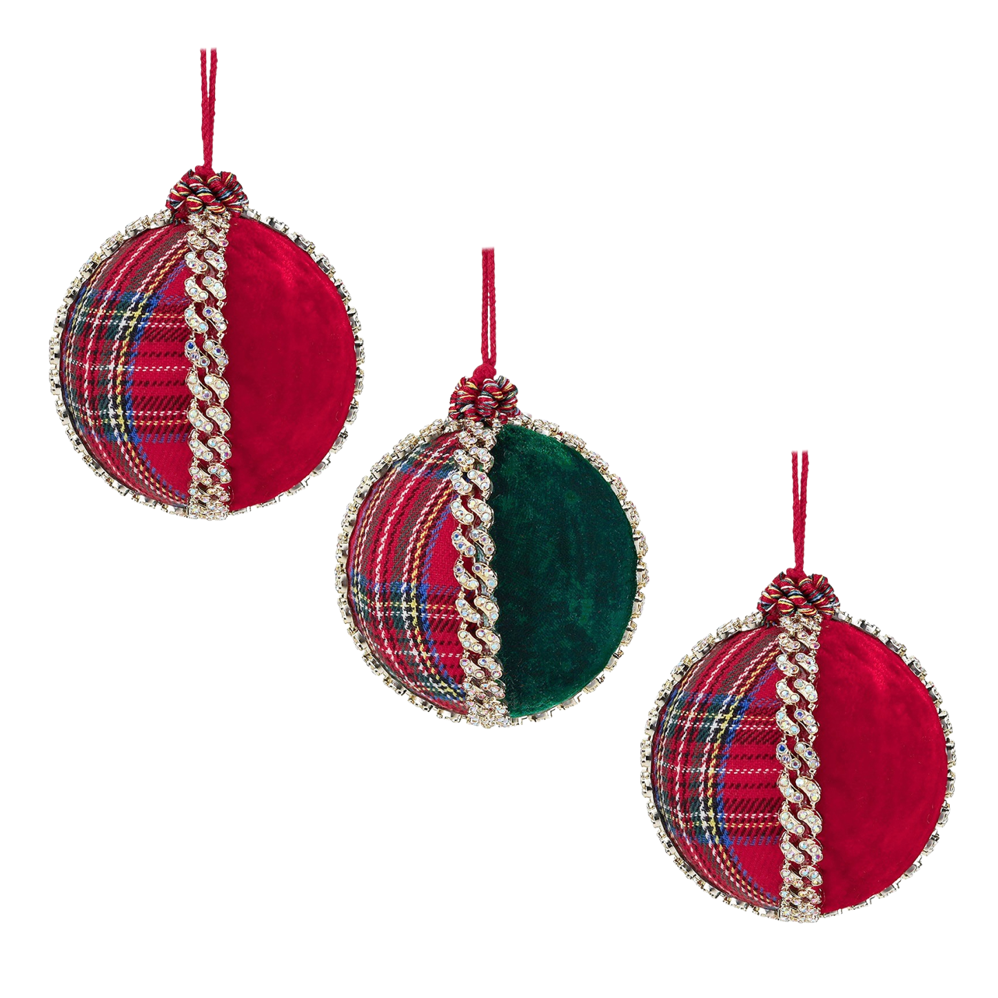 Highland Tartan Velvet Jewel Baubles 4" (Set of 3)