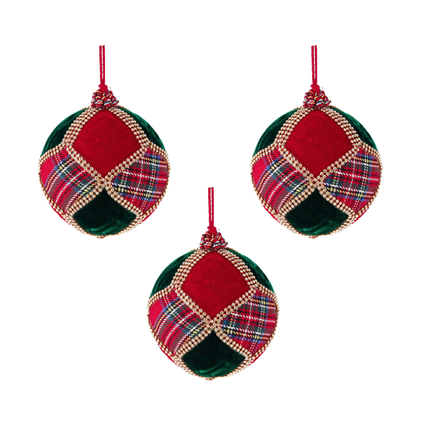 Highland Tartan Velvet Jewel Net Baubles 4.75" (Set of 3)