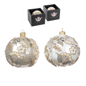 Imperial Pearl Beaded Bauble Set of six luxury glass Christmas ornaments by Goodwill Belgium
