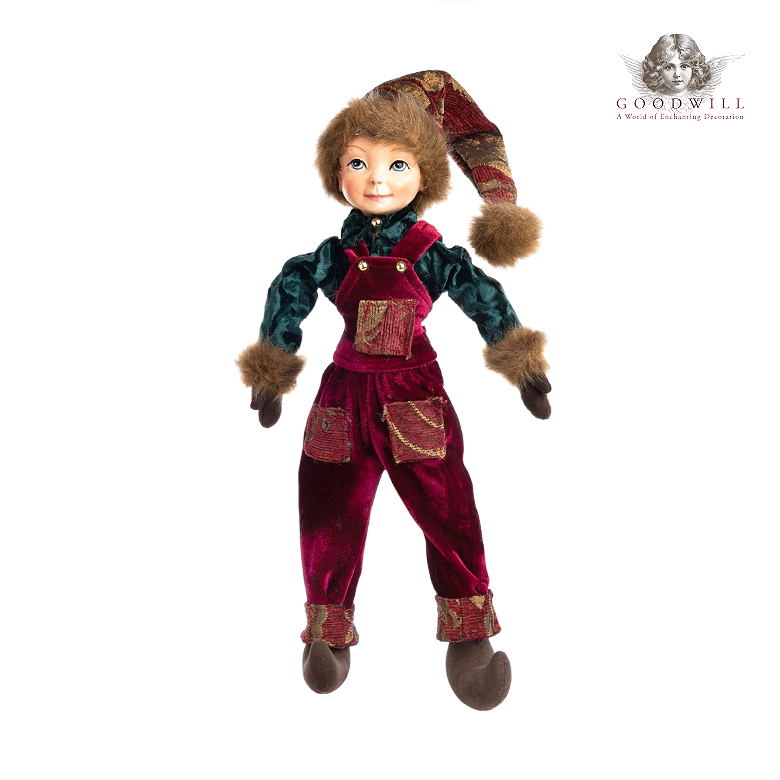Velvet Brocade Santa Helper Doll 39cm