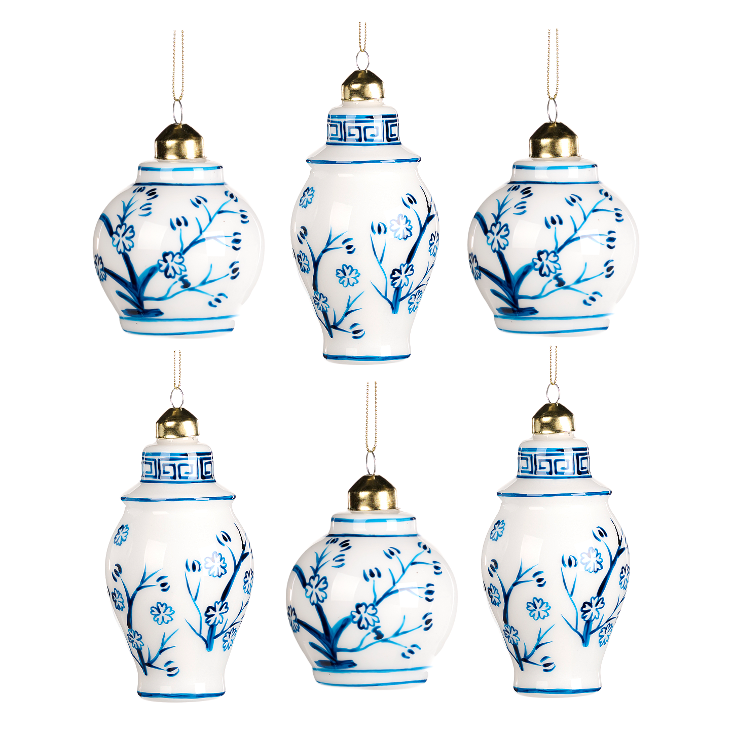 Chinoiserie Blue Blossom Ginger Jar Ornaments (Set of 6) 5"