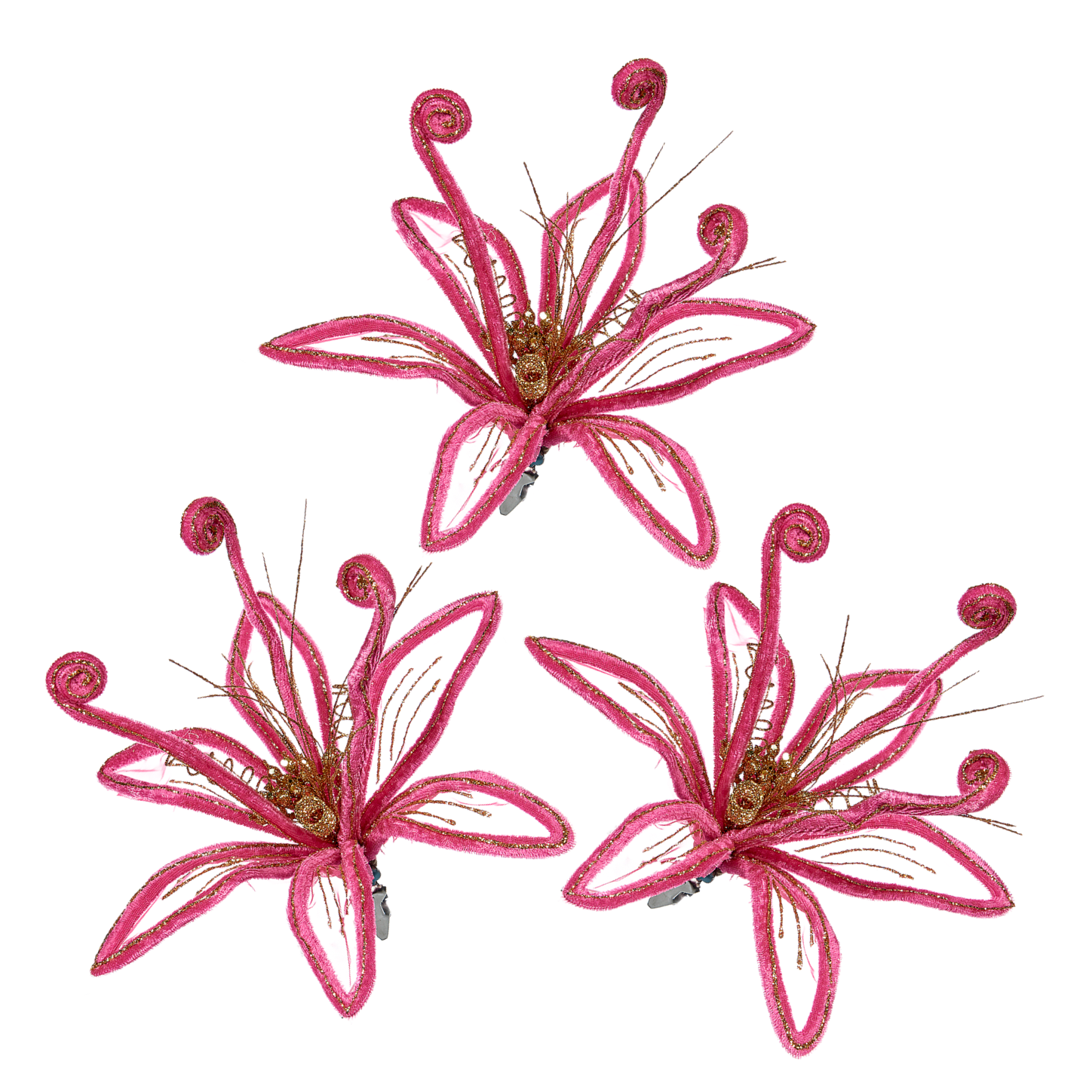 Pink Velvet Sheer Flower Clip 10.5" (Set of 3)