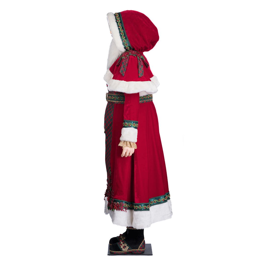 Side profile of Katherine's Collection Christopher Magic Life Size Santa Figure with plaid details and jeweled appliqués.