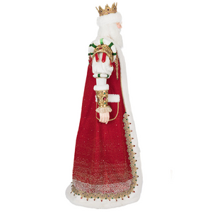 Side view of Katherine’s Collection King Christian Santa Claus with jeweled cuffs and regal detailing.