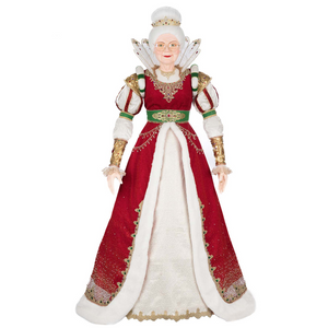 Queen Noelle Claus life size Christmas figure in red and white gown with jeweled tiara by Katherine’s Collection