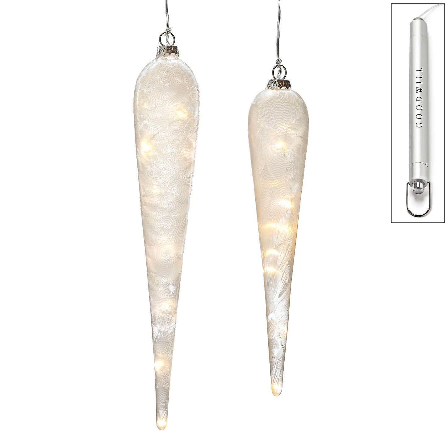 Goodwill M&G Holiday Decor 
LED Illuminated Glass Frost Icicle Ornaments