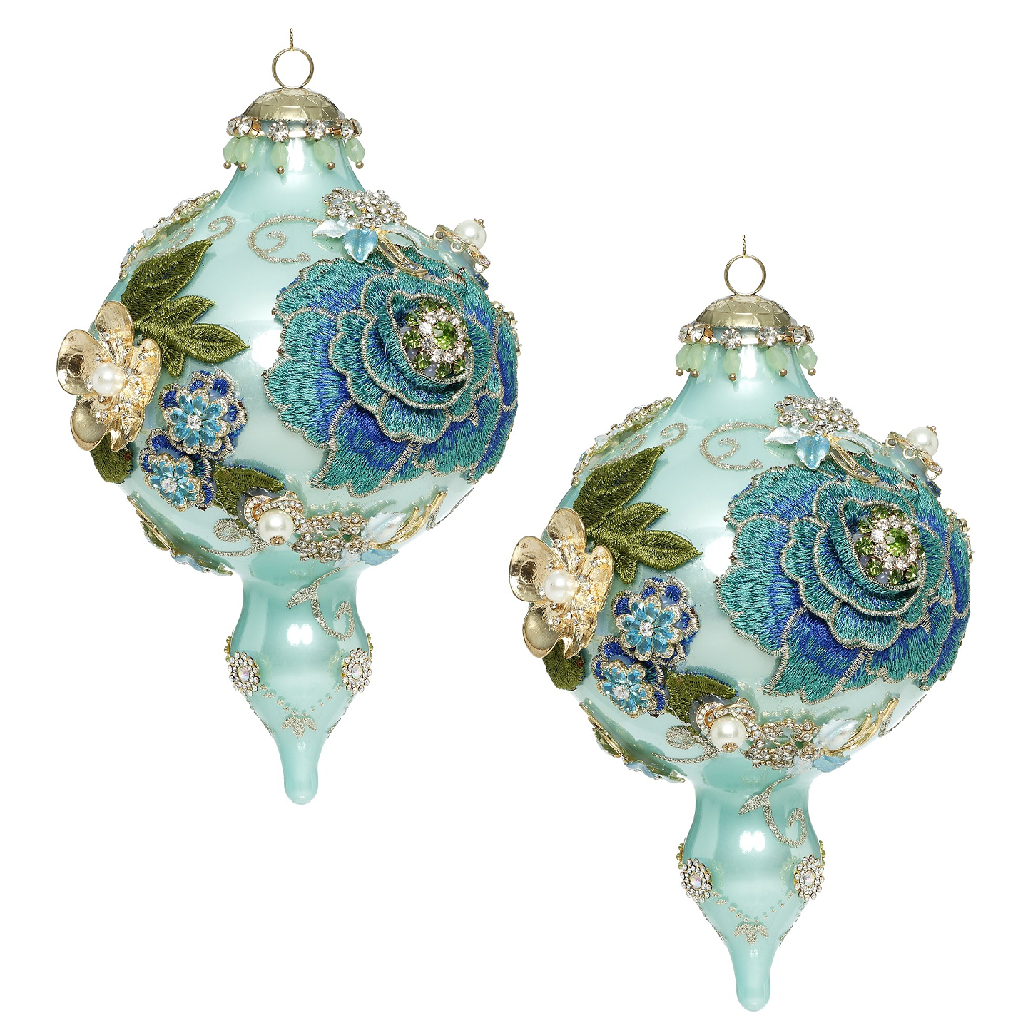 Mark Roberts Luxury Glass Kings Jewels Arabesque Finial Blue Green