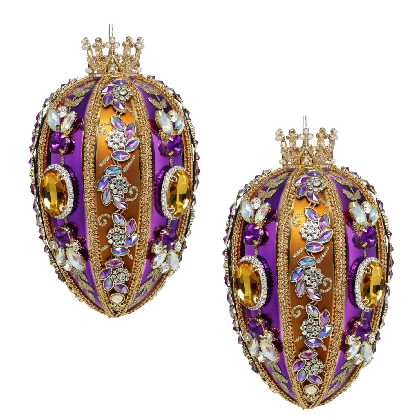 Kings Jewels Crowned Ellipse Set of Two Glass Christmas Ornaments