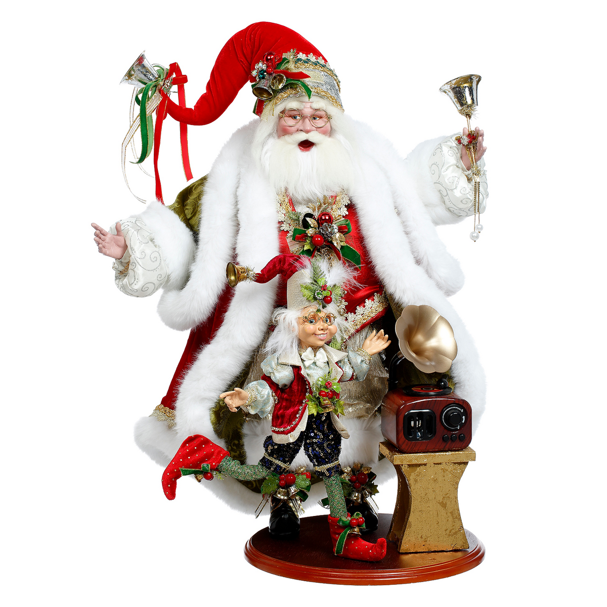 Mark Roberts Santa and Elf Playing Records Christmas figure with gramophone