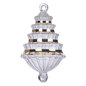 Hand-blown clear and gold tiered glass Christmas drop ornament set 