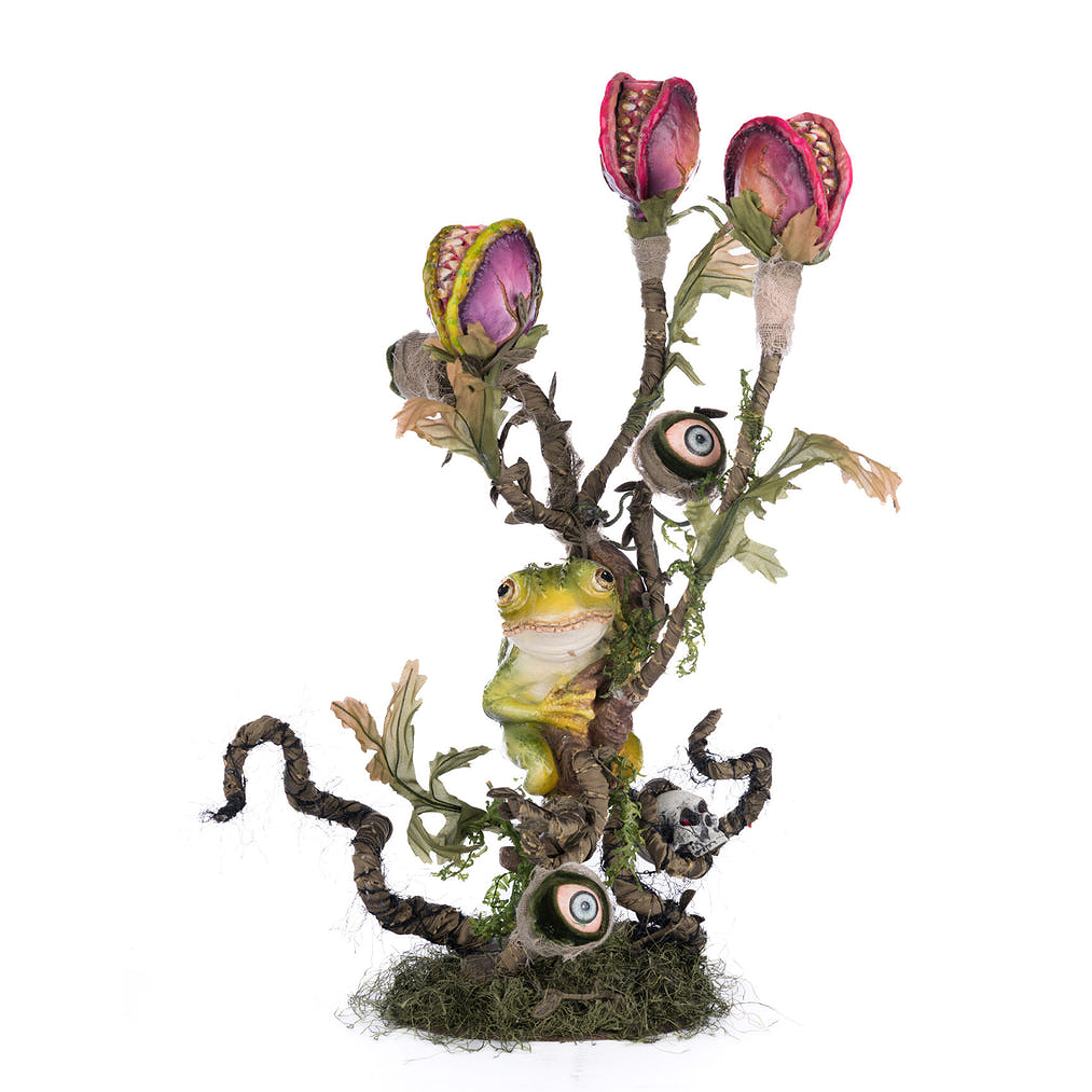 Katherine’s Collection plant candle holder with LED green tapers and frog