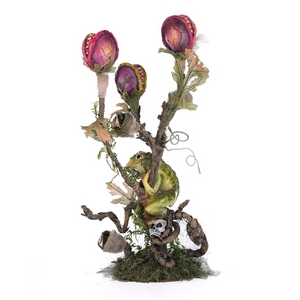 Enchanted plant candelabra with frog, eyeball buds and pink flower pods