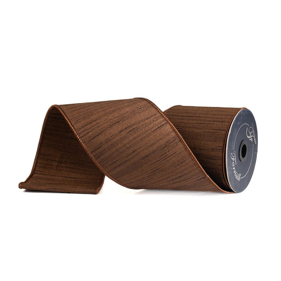 Espresso brown shimmering silk wired ribbon roll