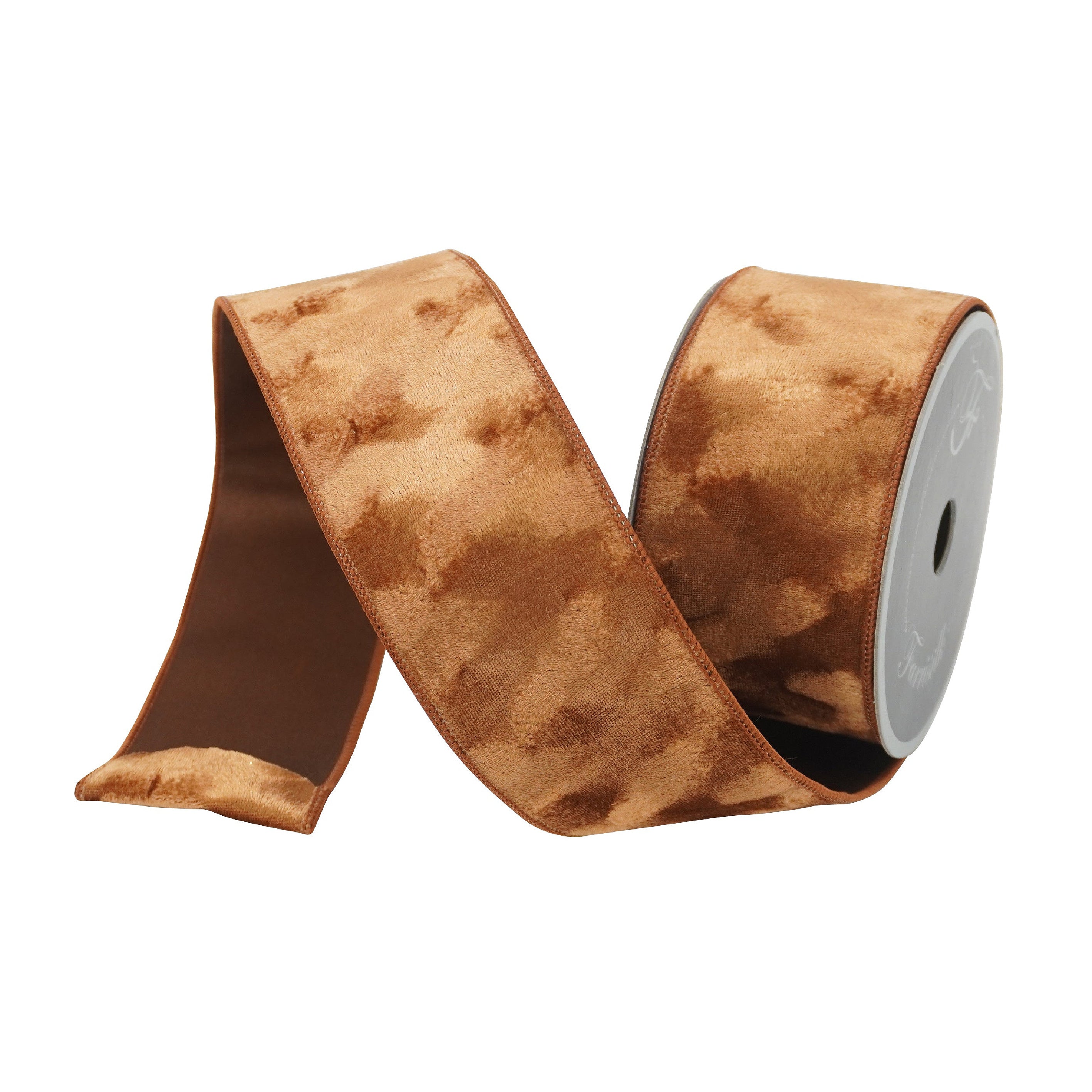 Pecan brown velvet wired ribbon roll