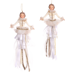 Set of two Frozen Elegance Tassel Ladies by Goodwill Belgium in pearl and lace winter costumes.