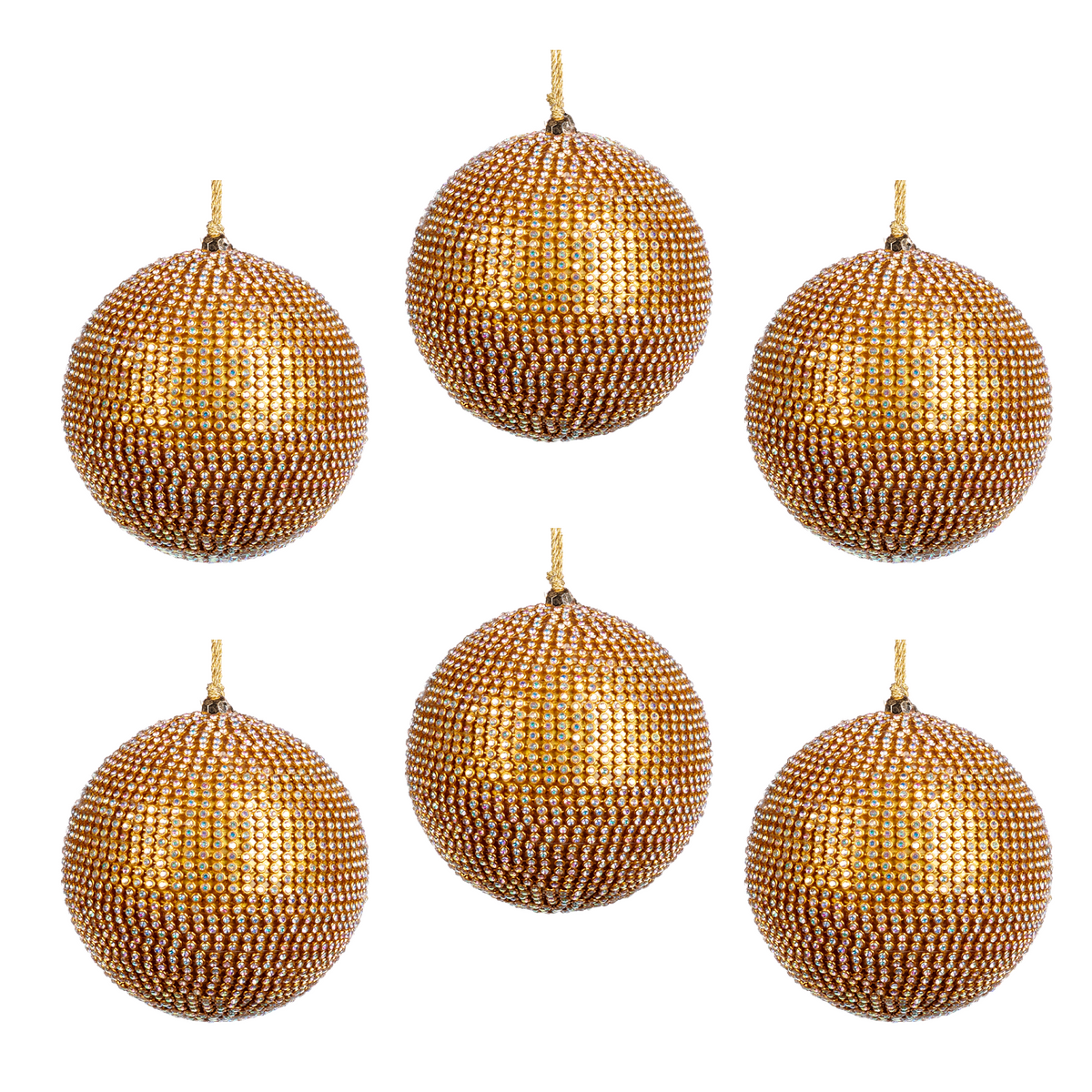 gold jewel covered christmas bauble set of six