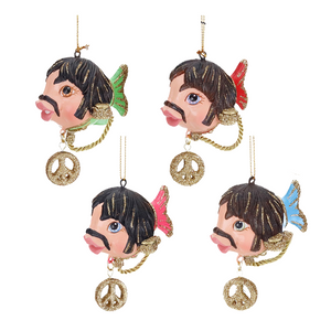 Goodwill Belgium Fab Four Peace Fish Christmas ornaments set of four with glitter fins and peace sign