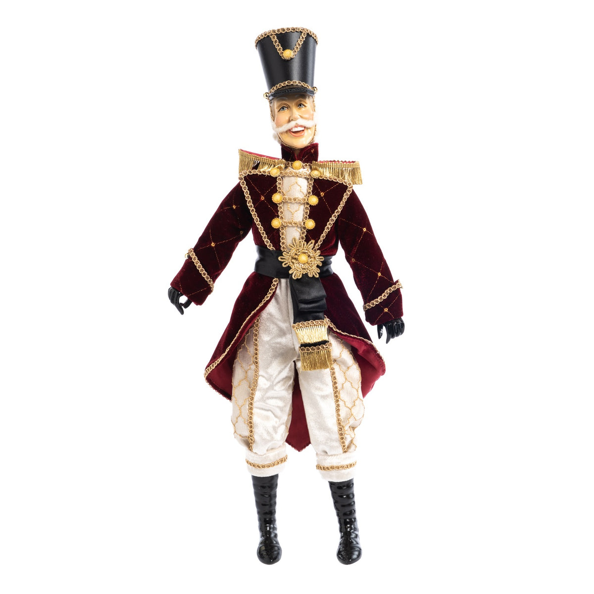 Grand Royal Nutcracker medium size 58cm in burgundy velvet with gold trim and black boots