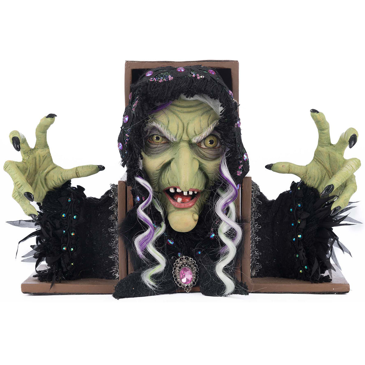 Katherine’s Collection witch bookends with lifelike witch head and hands