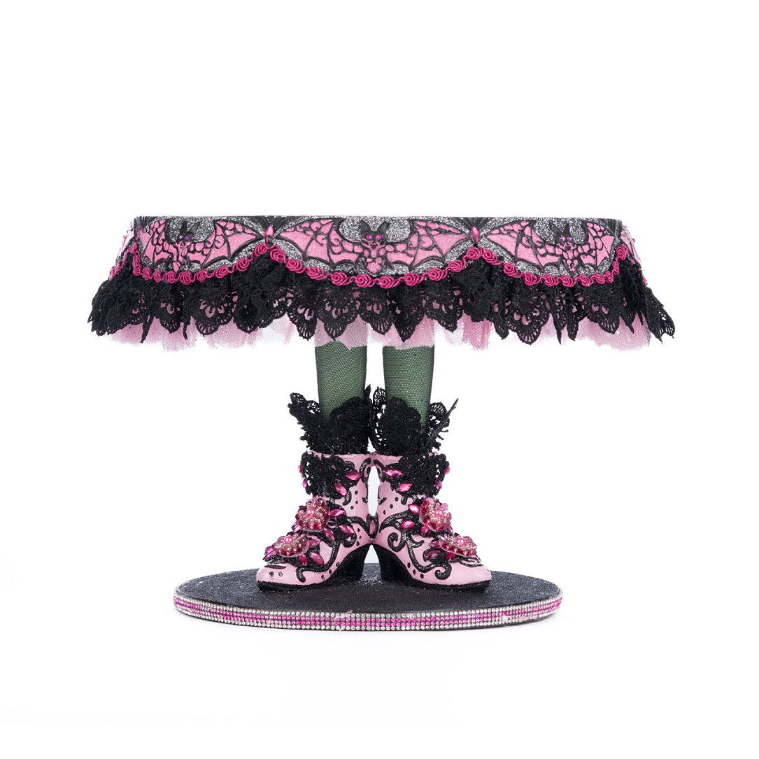 Gothic Halloween cake stand with jeweled witch shoes