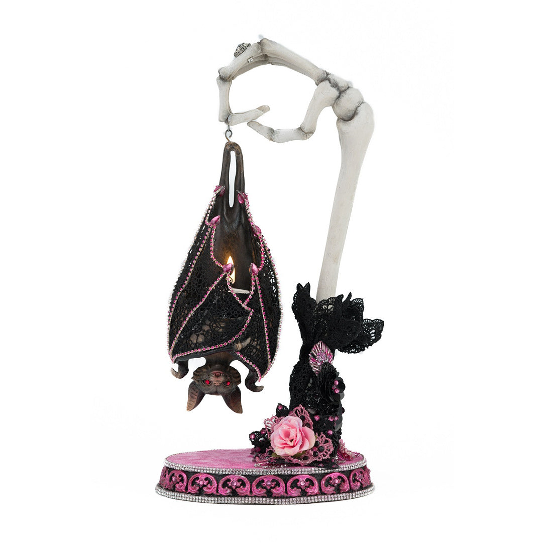 Katherines Collection Halloween Gothic bat luminary on pink and black base