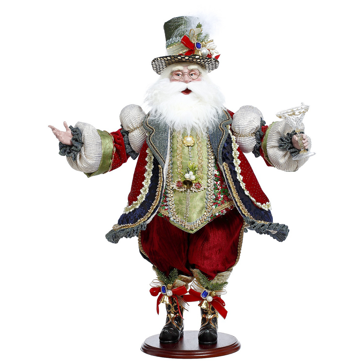 Mark Roberts Cheers Santa in burgundy and green costume with martini glass, 66cm Christmas figure