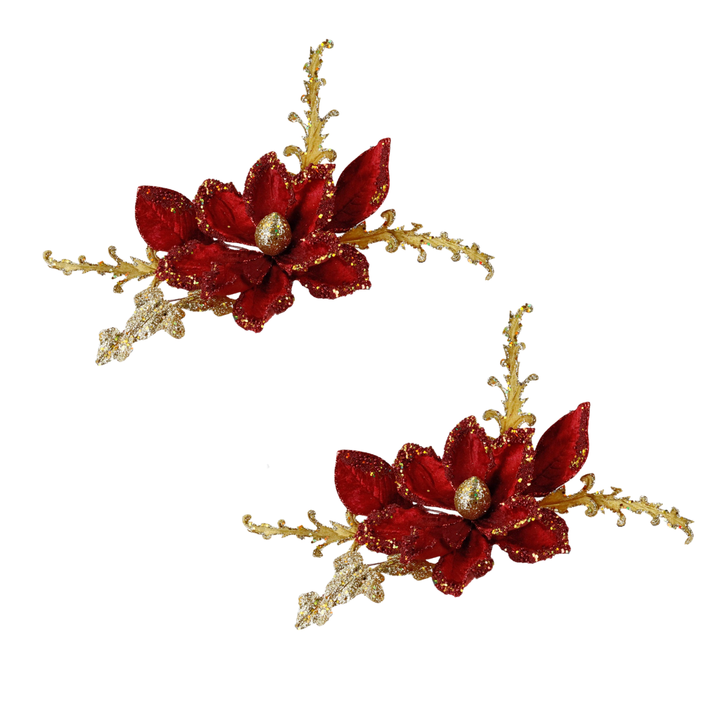 Set of two Royal Acanthus Florals by Goodwill Belgium in red and gold velvet