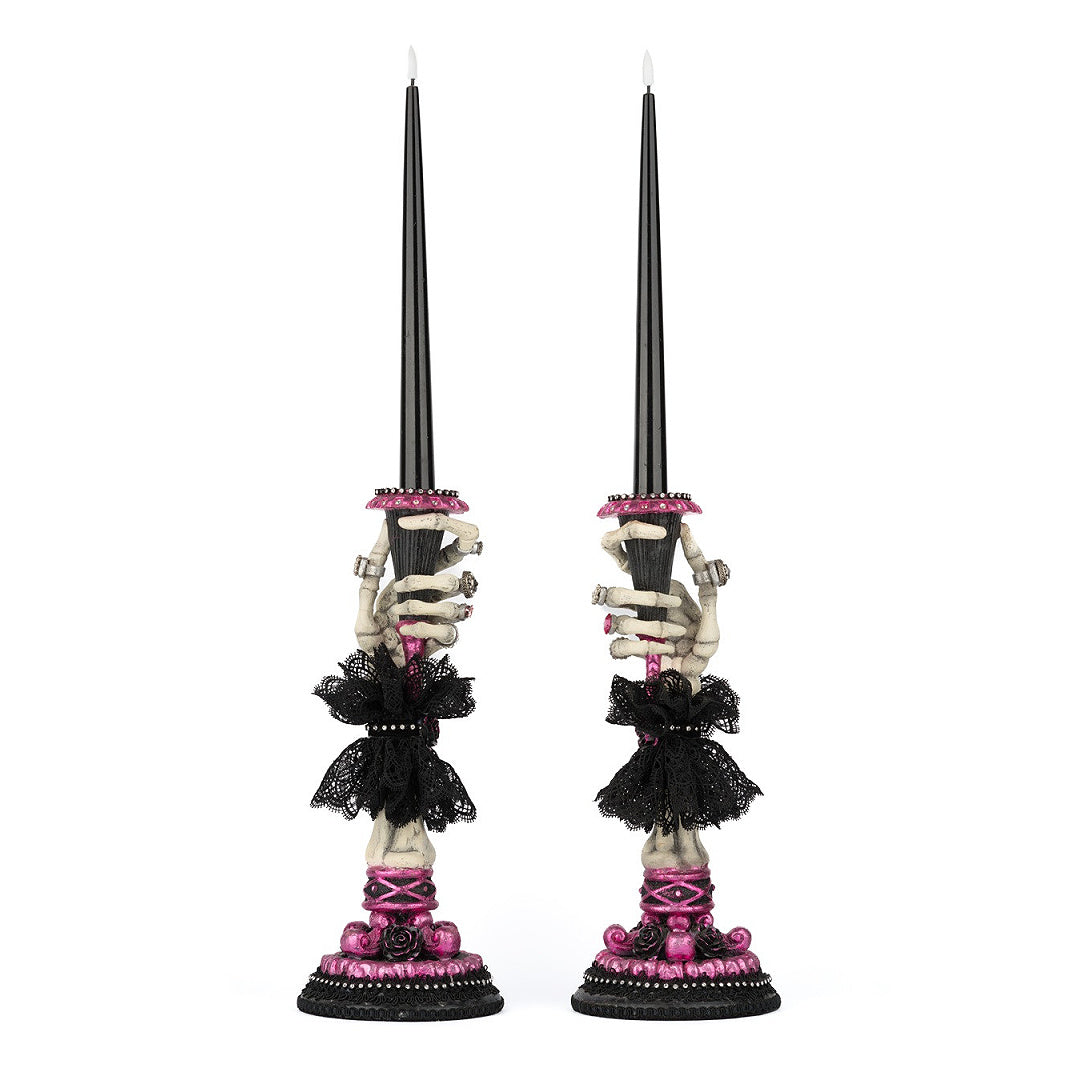 Luxury Halloween skeleton candle decor in black and fuchsia