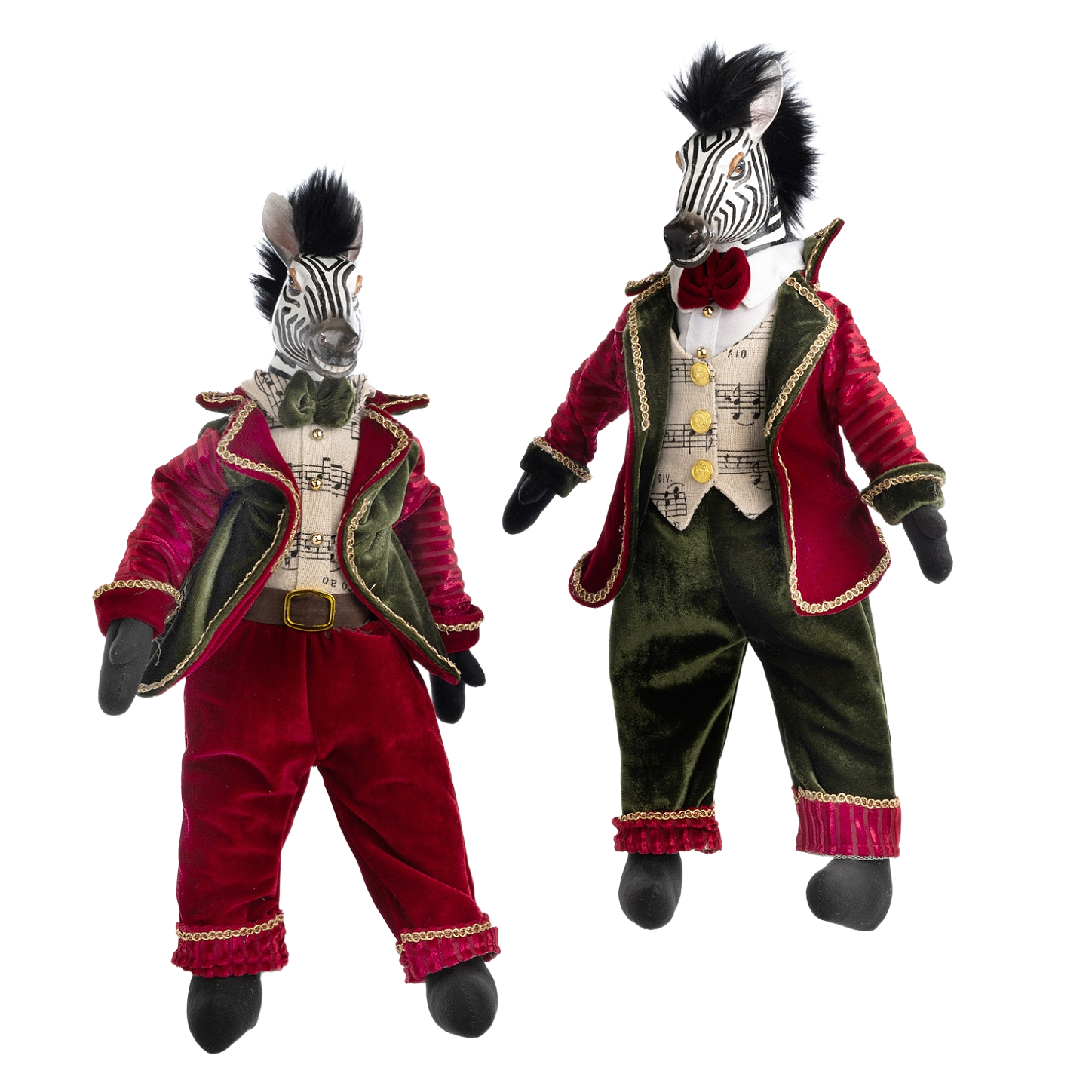 Goodwill Belgium Velvet Opera Zebras Christmas figurines dressed in velvet and musical prints