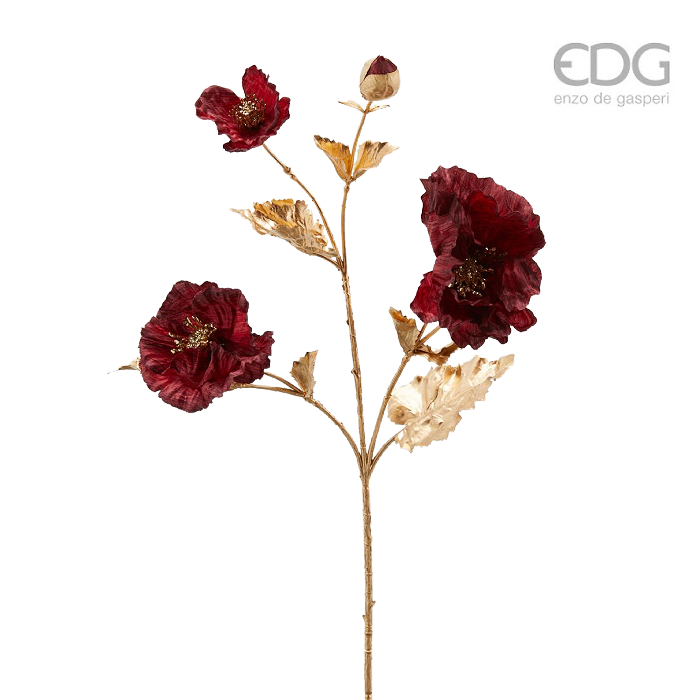 EDG - Enzo De Gasperi Burgundy Poppy Branch Seasonal Faux Floral Stem