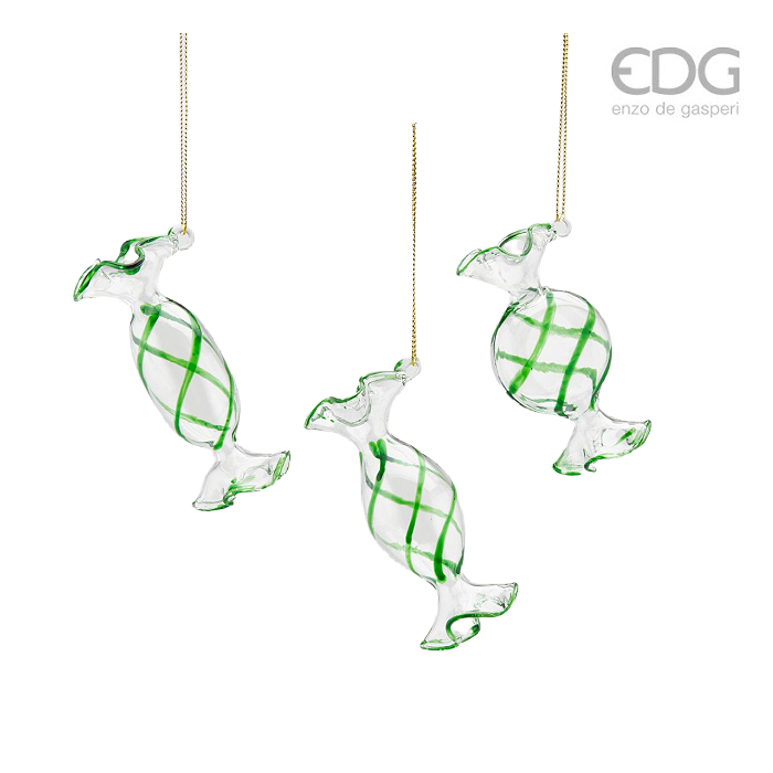 EDG Green Caramel Candy Glass Ornament Trio