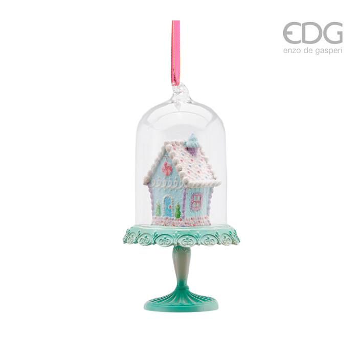 EDG Iced Mint Gingerbread House Cloche Ornament