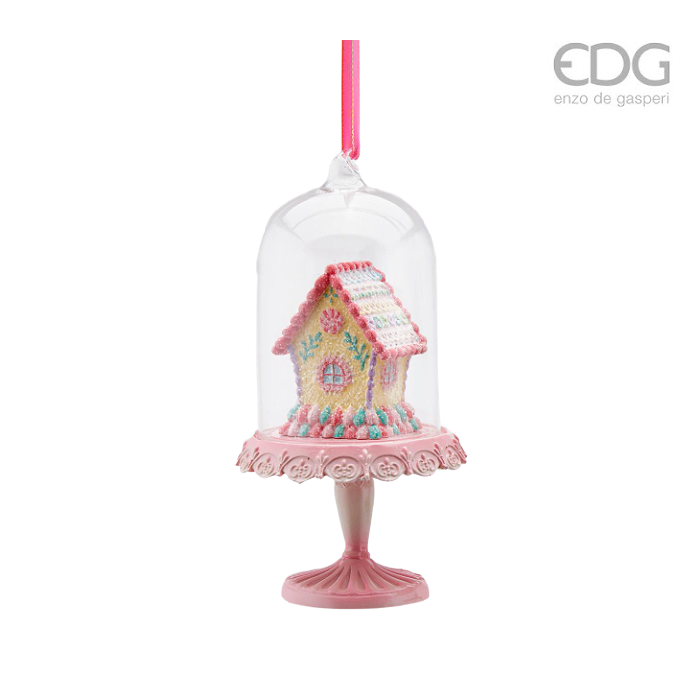 EDG Iced Pink Gingerbread House Christmas Ornament