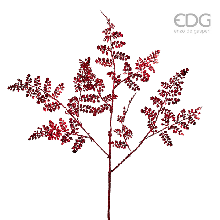 Enzo De Gasperi Metallic Red Glitter Fern Foliage Stem