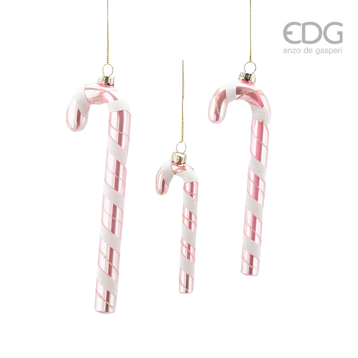 Enzo De Gasperi Pink Christmas Candy Cane Ornament Trio