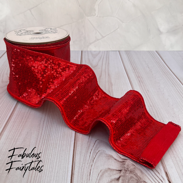 Fabulous Fairytales Ruby Red Sparkle Sequin Luxury Wired Ribbon