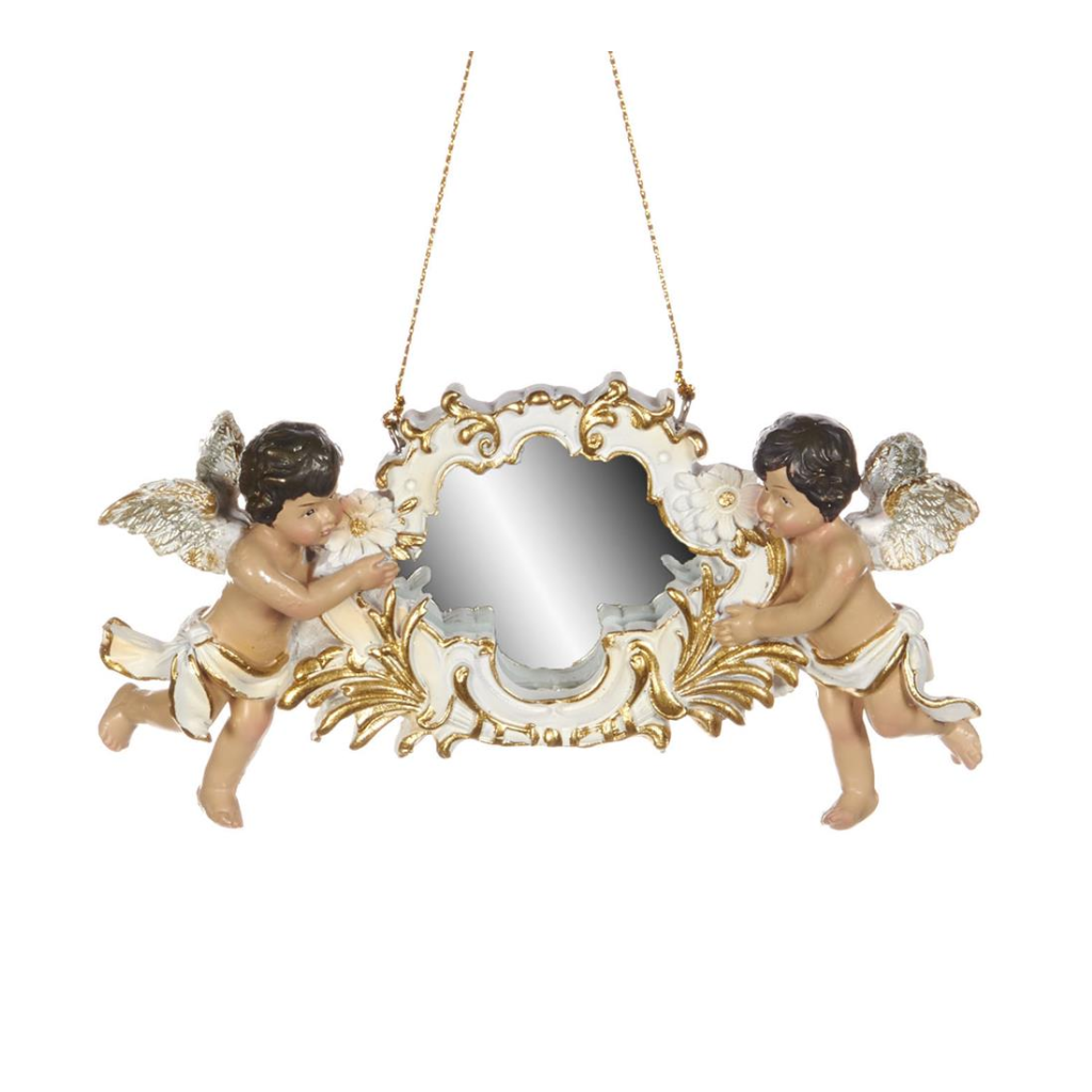 Cherubs Holding Rococo Mirror Decoration 7.5cm