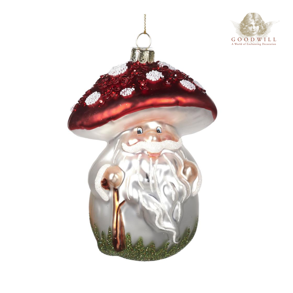 Goodwill Belgium Magic Mushroom Santa Glass Christmas Ornament