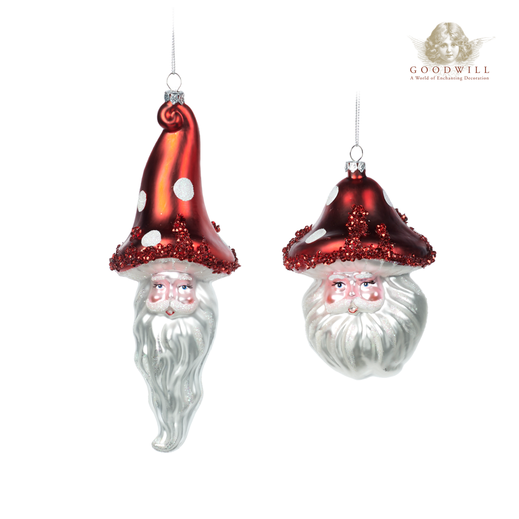 Goodwill Belgium Mushroom Santa Head Glass Ornament